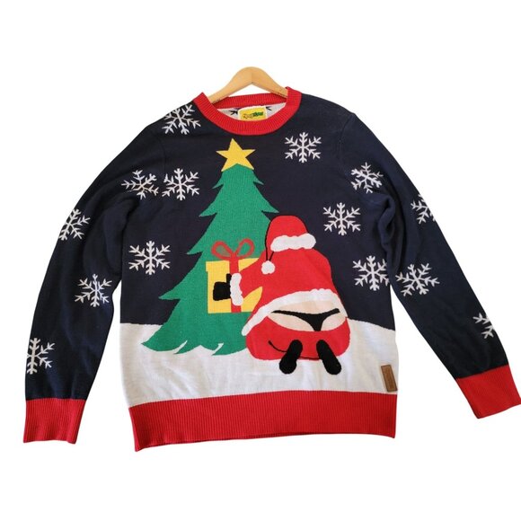 Tipsy Elves XL Funny Christmas Sweater With Santa Bent Over Design & Snowflakes - Picture 1 of 4